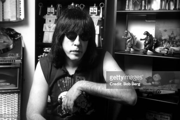 American rock band The Ramones drummer Marky Ramone poses for a October 1997 at his home in Brooklyn, New York.