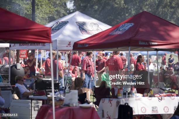 General view of Alabama Crimson Tide fans tailgating before a game against the Arkansas Razorbacks at Bryant-Denny Stadium on September 15, 2007 in...
