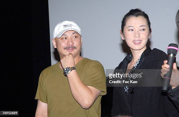 Director Wang Quan An and Actrice Yu Nan attend the " Tuya's Marriage " Paris. France Premiere at the Cinema MK2 Beaubourg on September 17, 2007 in...