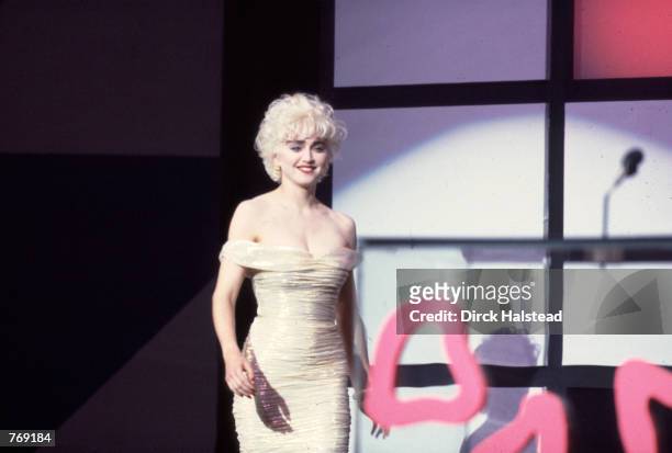 Madonna accepts an award at the 1987 American Music Awards, January 26, 1987.