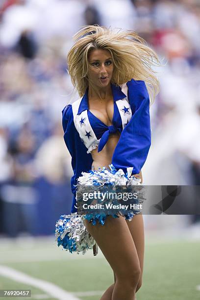 Dallas Cowboys cheerleader performs during a 34 to 13 win over the Arizona Cardinals on October 30, 2005 at Texas Stadium in Irving, Texas.