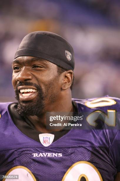 Safety Ed Reed of the Baltimore Ravens smiles after defeating the New York Jets at M&T Bank Stadium in Baltimore, Maryland. The Ravens won 20-13.