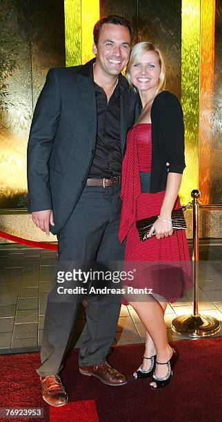 Jessica Boehrs and boyfriend Marcus Gruesser attend the "Music meets Media" party to the Popkomm Music Tradefair at Esplanade hotel on September 20,...