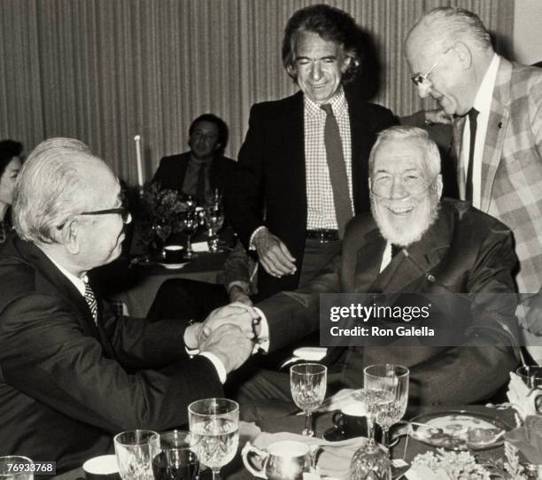 Akira Kurosawa, Paul Mazursky, guest and John Huston