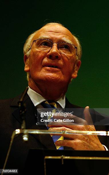 Rt. Hon. Sir Menzies Campbell addresses the Liberal Democrats as the leader of the party on the final day of their annual conference on September 20,...