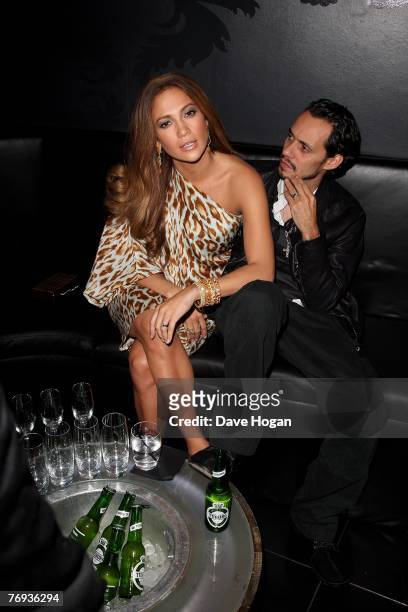 Jennifer Lopez and husband Marc Anthony attend a party to promote Lopez's new album 'Brave' at Amika on September 20, 2007 in London, England. The...