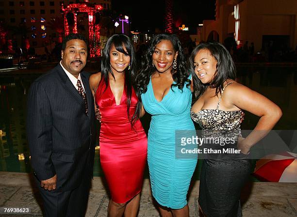 Kenkaide Douglas, his daughter, singer/actress Ashanti, wife Tina Douglas and daughter Kenashia Douglas, attend the after party of the premiere of...