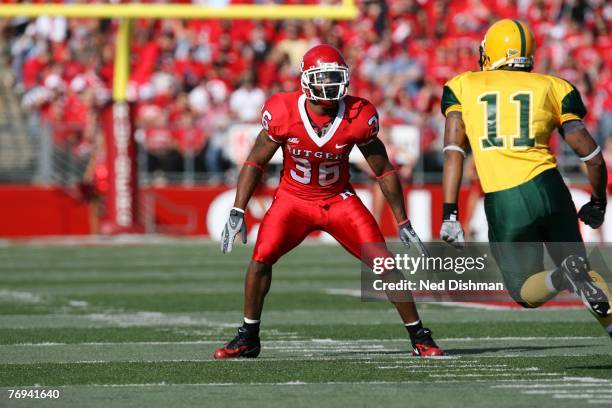 Defensive back Courtney Greene of the Rutgers University Scarlett Knights in coverage against the Norfolk State Spartans on September 15, 2007 at...