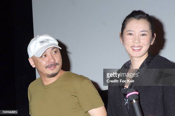 Director Wang Quan An and Actrice Yu Nan attend the " Tuya's Marriage " Paris, France Premiere at the Cinema MK2 Beaubourg on September 17, 2007 in...