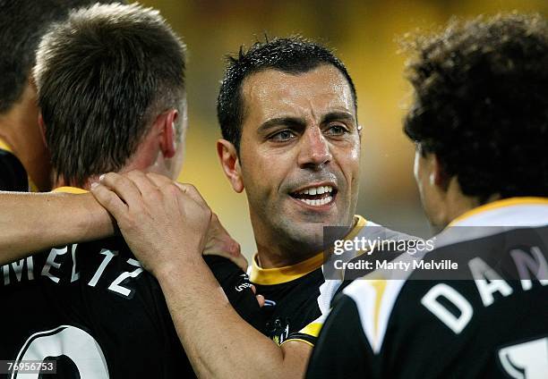 Ross Aloisi of the Phoenix celebrates a Phoenix goal during the round five A-League match between the Wellington Phoenix and Adelaide United at...