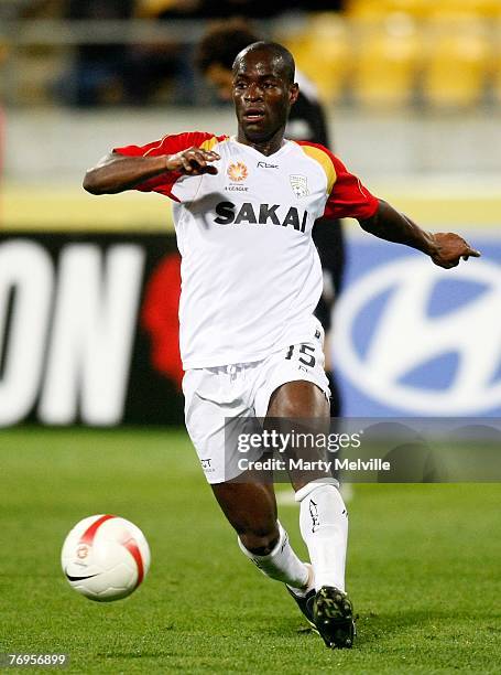 Jonas Salley of Adelaide controls the ball during the round five A-League match between the Wellington Phoenix and Adelaide United at Westpac Stadium...