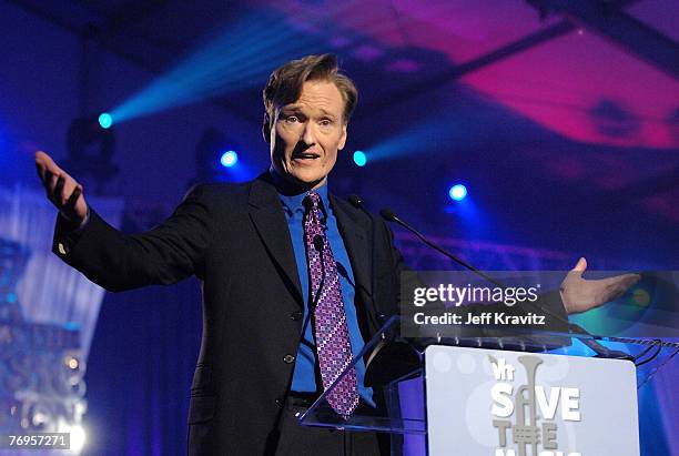 Television personality Conan O'Brian at the VH1 Save The Music 10th Anniversary Gala at The Tent at Lincoln Center on September 20, 2007 in New York...