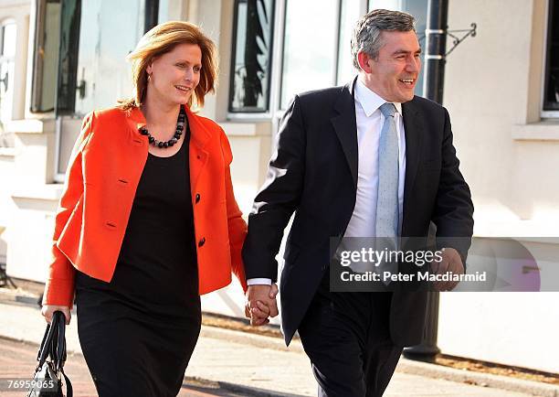 Prime Minister Gordon Brown and his wife Sarah arrive for the Labour Party Conference on September 22, 2007 in Bournemouth, England. This will be Mr...