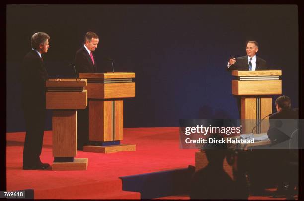 Ross Perot speaks at the third presidential debate October 19, 1992 in East Lansing, Michigan. The debate, which was moderated by Jim Lehrer of PBS...