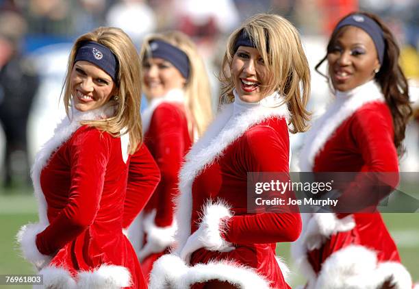 Titans cheerleaders show off their holiday outfits. The Seattle Seahawks beat the Tennessee Titans 28-24 at The Coliseum in Nashville, TN on December...