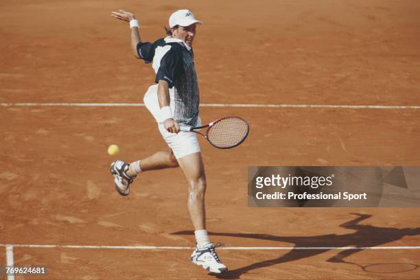 Australian tennis player Patrick Rafter pictured in action during competition to reach the semi finals of the Men's Singles tennis tournament at the...