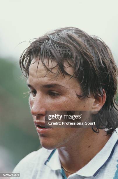 Australian tennis player Patrick Rafter pictured during competition to reach the 2nd round of the 1994 Stella Artois Championships singles tournament...