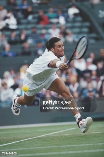 Australian tennis player Patrick Rafter pictured in action during competition to reach the fourth round of the Men's Singles tournament at the...
