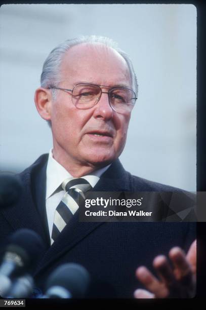 Congressman Robert Michel speaks January 27, 1988 in Washington, DC. Michel was elected to the US House of Representatives in 1956 and eventually...