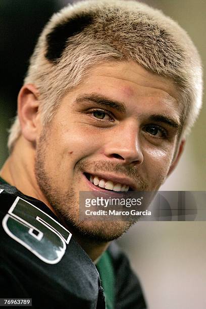 University of Hawaii QB Colt Brennan is seen on the sidelines during their game against the Charleston Southern Buccaneers at Aloha Stadium,...