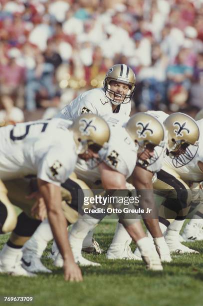 Bobby Herbert, Quarterback for the New Orleans Saints calls the play on the line of scrimmage during the National Football Conference West game...