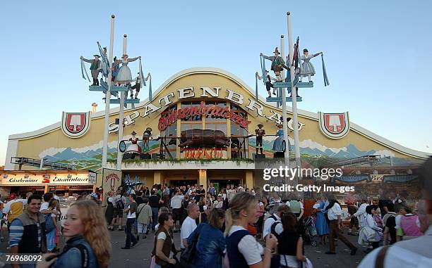 The front of the Ochsenbraterei, a famous tent for ox-meat and beer, at the Oktoberfest on September 23, 2007 in Munich, Germany. During the...