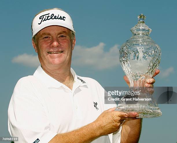 Mark Wiebe holds the trophy after winning the Champions Tour SAS Championship at Prestonwood Country Club September 23, 2007 in Cary, North Carolina.