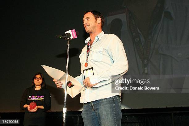 Actor Josh Lucas presents second prize during the Tropfest@Tribeca presented by Target at the World Financial Center Plaza on September 23, 2007 in...