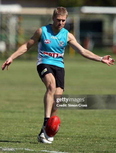 Kane Cornes in action during the Port Adelaide Power AFL training session held at Alberton Oval September 24, 2007 in Adelaide, Australia.