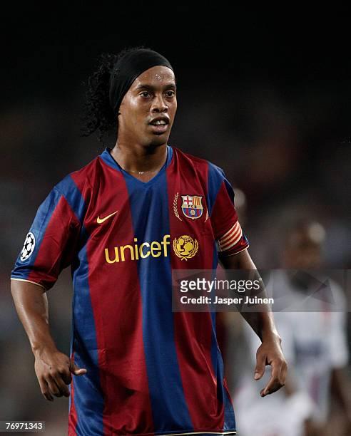 Ronaldinho of Barcelona during the UEFA Champions League Group E match between Barcelona and Lyon at the Camp Nou stadium on September 19, 2007 in...