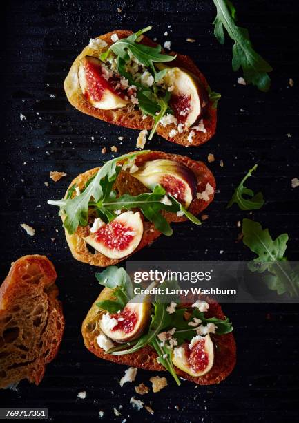 directly above shot of healthy open faced sandwich - arugula stock pictures, royalty-free photos & images