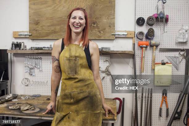 a portrait of a young woman in a dirty apron. - dirty women pics stock pictures, royalty-free photos & images