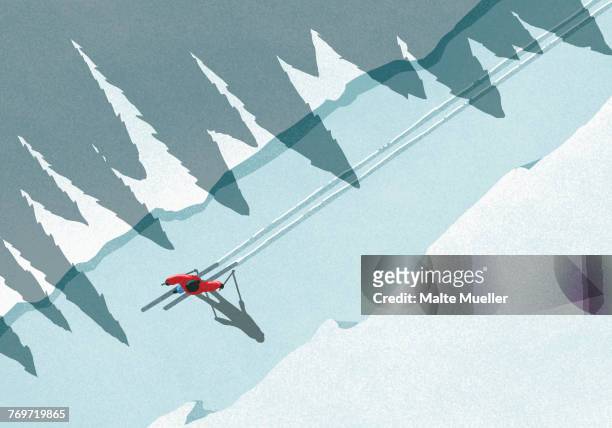 illustration of man skiing during winter on sunny day - sports stock illustrations