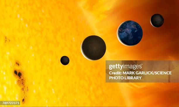 sun and terrestrial planets, illustration - solar system stock illustrations