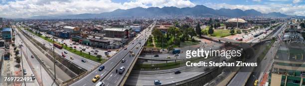 panoramic view of streets in city on sunny day, bogota, columbia - car appearance stock pictures, royalty-free photos & images