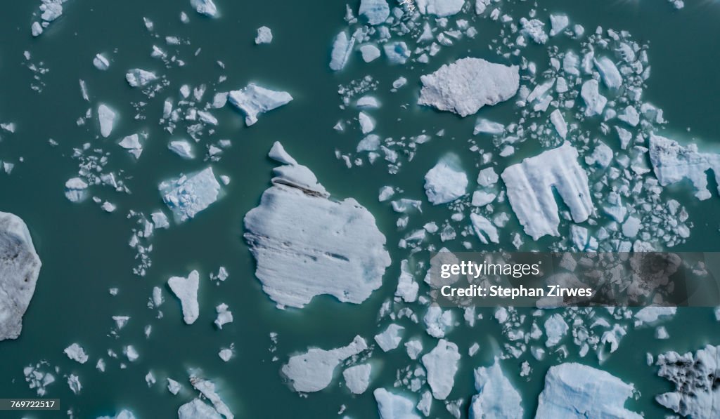 Drone view of ice in lagoon, Lake George, Palmer, Alaska