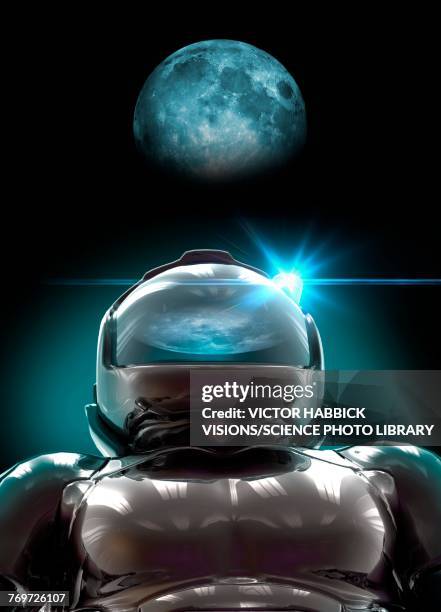 stockillustraties, clipart, cartoons en iconen met astronaut and planet - ruimtehelm