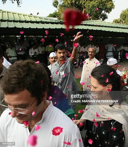 Rahul Gandhi , the newly appointed General Secretary of the All India Congress Committee and son of Congress Party President Sonia Gandhi is showered...