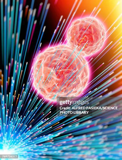 cancer cells exposed to radiotherapy, illustration - radiotherapy stock illustrations