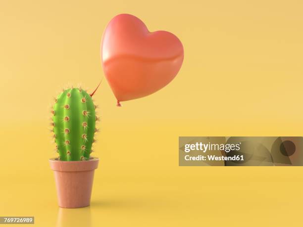 balloon hovering over a cactus with a red thorn - kaktus stock-grafiken, -clipart, -cartoons und -symbole