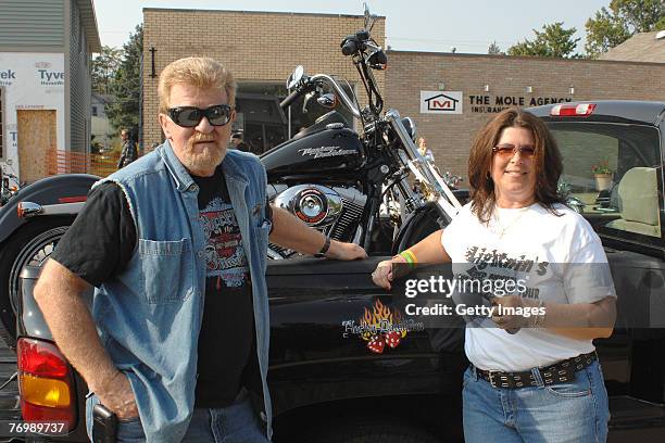 Michelle Levesque With A Represenative From Century Harley Davidson And The Raffle Prize For The 2nd Annual Lightnin Run on September 22, 2007 in...