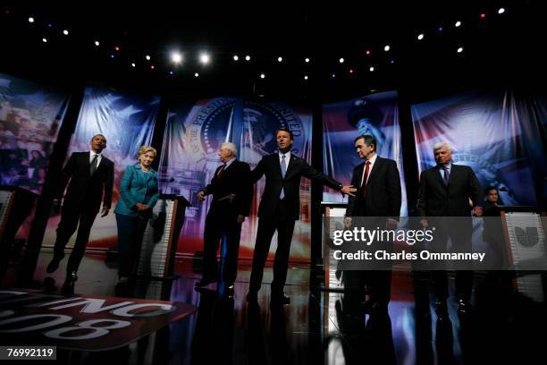 Democratic presidential candidates, Sen. Barack Obama of Illinois; Sen. Hillary Clinton of New York; Sen. Mike Gravel of Arkansas; former Sen. John...