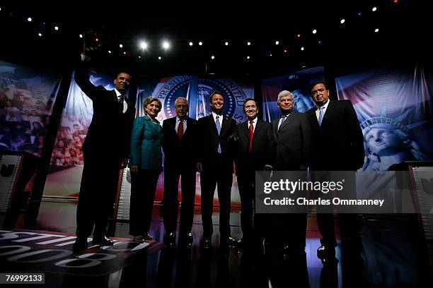 Democratic presidential candidates, Sen. Barack Obama of Illinois; Sen. Hillary Clinton of New York; Sen. Mike Gravel of Arkansas; former Sen. John...