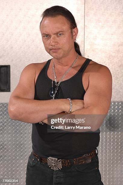 Singer Geoff Tate of Queensryche poses for a portrait backstage at The Bank Atlantic Center September 24, 2007 in Sunrise, Florida.