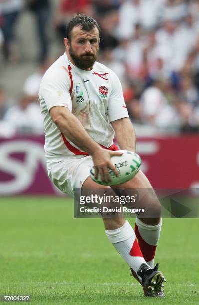 George Chuter of England runs with the ball during the Rugby World Cup 2007 Pool A match between England and Samoa at the Stade de la Beaujoire on...