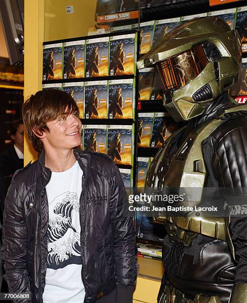 Zac Efron visits GameStop store for the release of "Halo 3" on September 24, 2007 in Universal City, California.