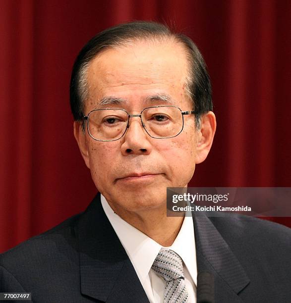 The new Japanese Prime Minister Yasuo Fukuda speaks during a press conference at the Prime Minister's official residence September 25, 2007 in Tokyo,...