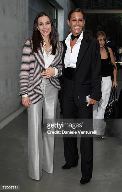 Ambra Angiolini and Anna Kanakis arrive at the Giorgio Armani show as part of Milan Fashion Week Spring Summer 2008 on September 24, 2007 in Milan,...