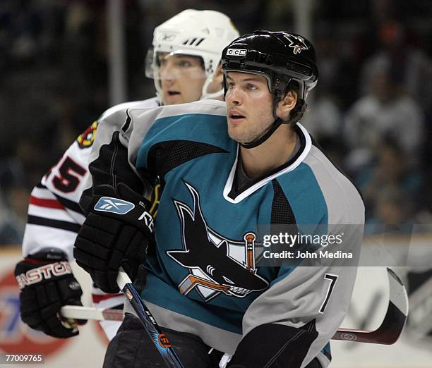 Sharks forward Mark Bell in action during the San Jose Sharks 7-1 defeat of theChicago Blackhawks March 13, 2007 at HP Pavilion in San Jose,...