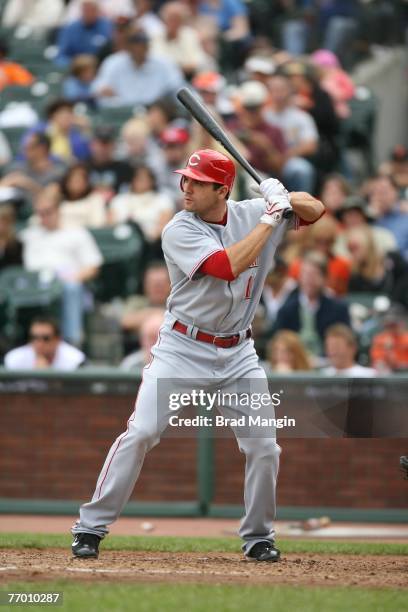 Joey Votto of the Cincinnati Reds bats during the game against the San Francisco Giants at AT&T Park in San Francisco, California on September 23,...